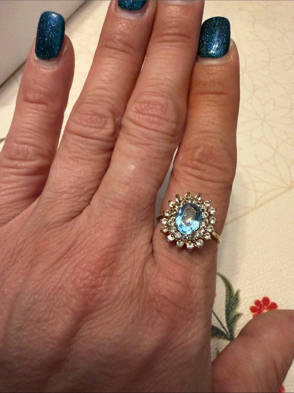 Vintage DAC Gold Cocktail Ring with Blue Center Stone size 7